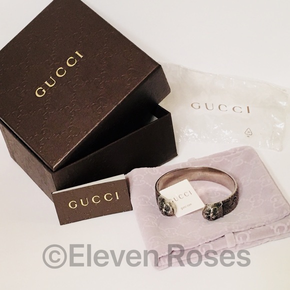 Gucci Wide Sterling Silver Feline Cuff Bracelet - Picture 7 of 8